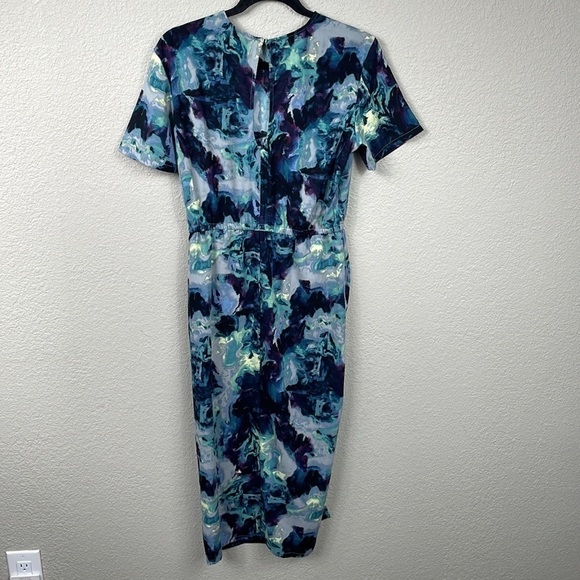 Open Edit Ruched Detail Midi Dress in Grey Blue Tie Dye Swirl Sz S - Picture 8 of 15
